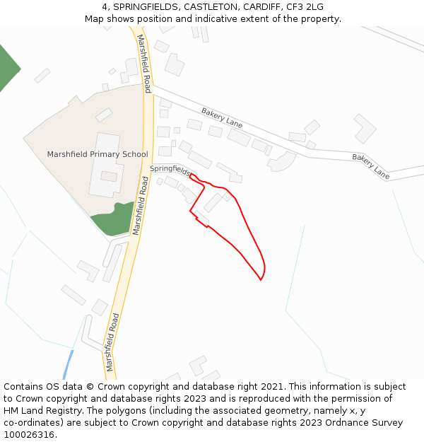 4, SPRINGFIELDS, CASTLETON, CARDIFF, CF3 2LG: Location map and indicative extent of plot