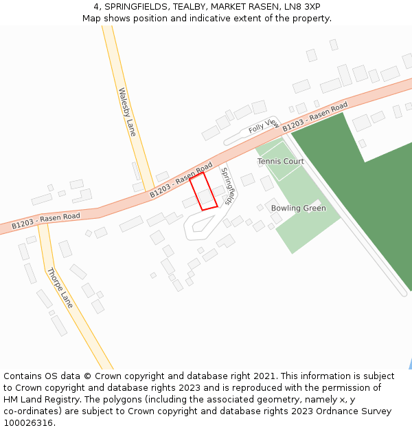 4, SPRINGFIELDS, TEALBY, MARKET RASEN, LN8 3XP: Location map and indicative extent of plot