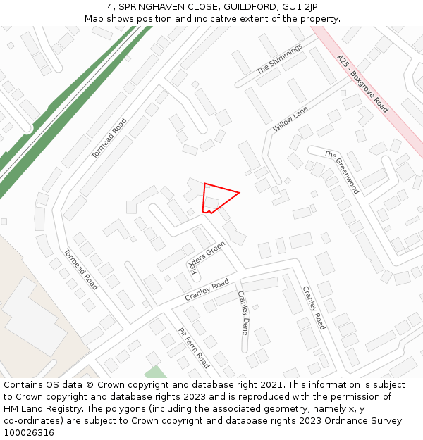 4, SPRINGHAVEN CLOSE, GUILDFORD, GU1 2JP: Location map and indicative extent of plot