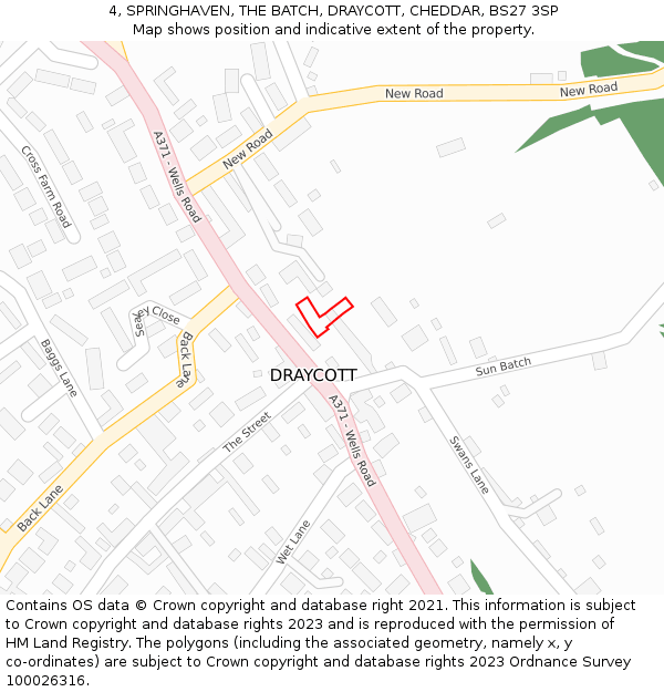 4, SPRINGHAVEN, THE BATCH, DRAYCOTT, CHEDDAR, BS27 3SP: Location map and indicative extent of plot
