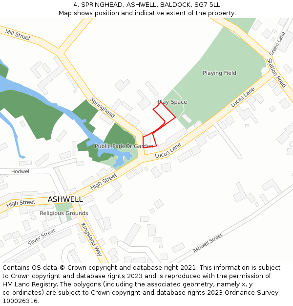 4, SPRINGHEAD, ASHWELL, BALDOCK, SG7 5LL: Location map and indicative extent of plot