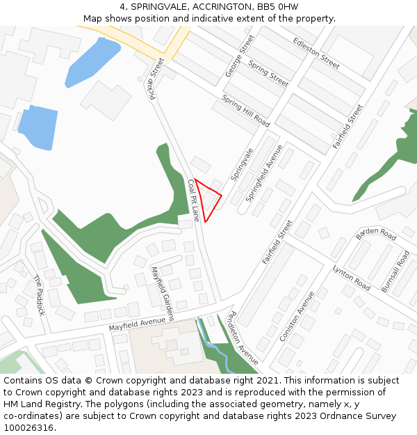 4, SPRINGVALE, ACCRINGTON, BB5 0HW: Location map and indicative extent of plot