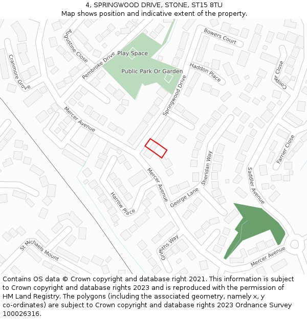 4, SPRINGWOOD DRIVE, STONE, ST15 8TU: Location map and indicative extent of plot