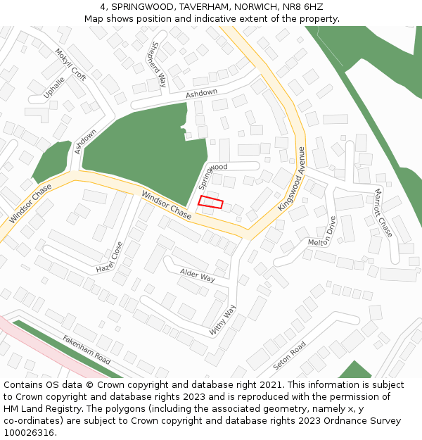 4, SPRINGWOOD, TAVERHAM, NORWICH, NR8 6HZ: Location map and indicative extent of plot