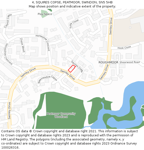 4, SQUIRES COPSE, PEATMOOR, SWINDON, SN5 5HB: Location map and indicative extent of plot