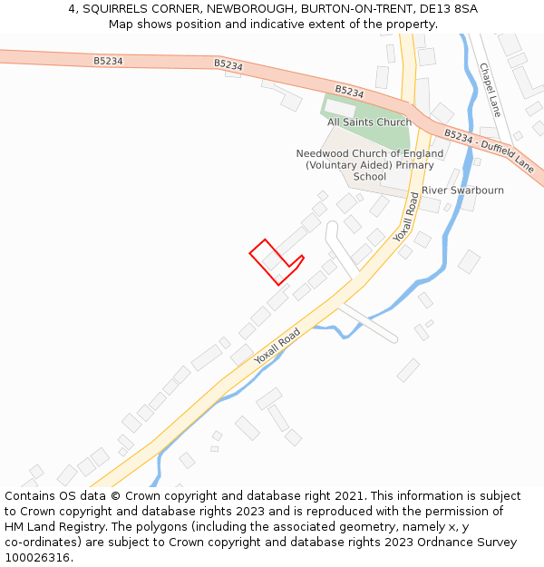 4, SQUIRRELS CORNER, NEWBOROUGH, BURTON-ON-TRENT, DE13 8SA: Location map and indicative extent of plot