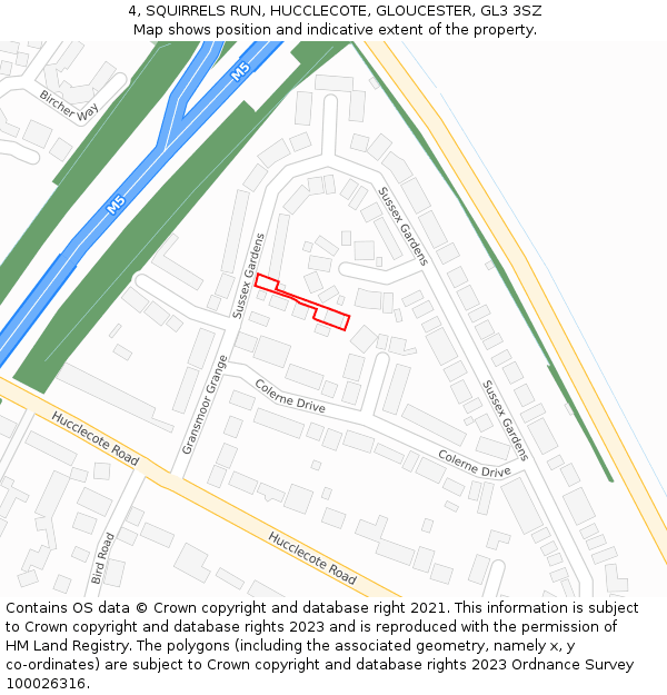 4, SQUIRRELS RUN, HUCCLECOTE, GLOUCESTER, GL3 3SZ: Location map and indicative extent of plot