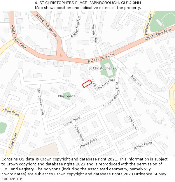 4, ST CHRISTOPHERS PLACE, FARNBOROUGH, GU14 0NH: Location map and indicative extent of plot