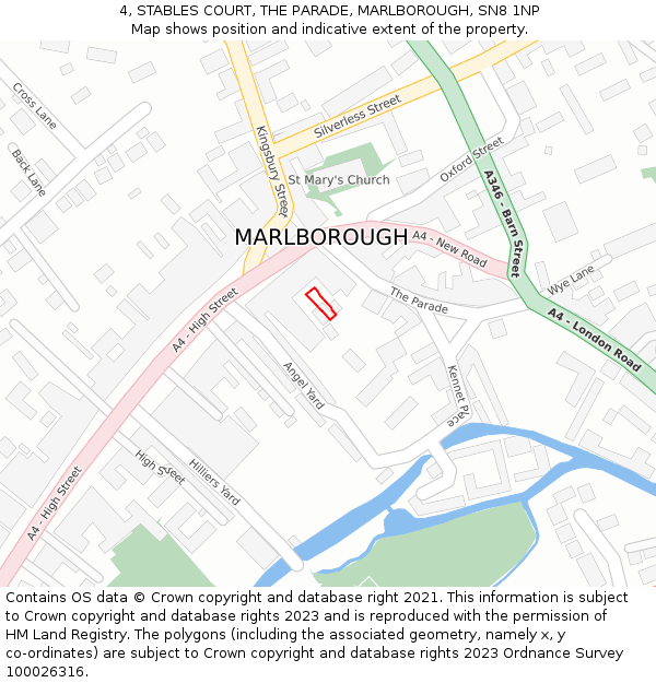 4, STABLES COURT, THE PARADE, MARLBOROUGH, SN8 1NP: Location map and indicative extent of plot