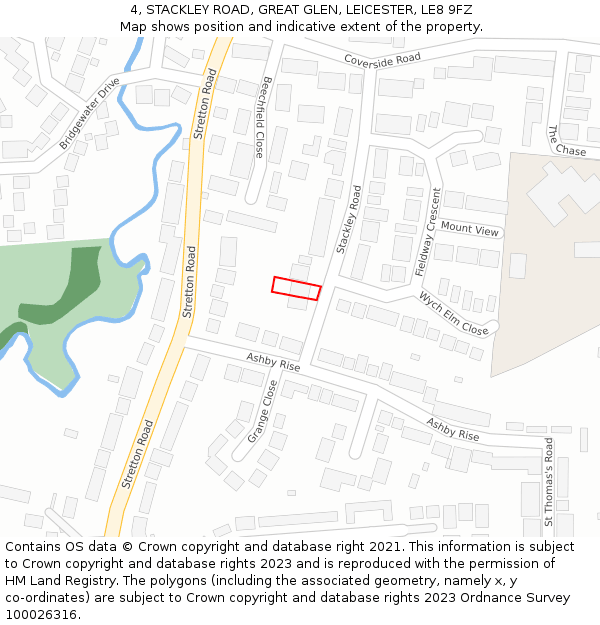 4, STACKLEY ROAD, GREAT GLEN, LEICESTER, LE8 9FZ: Location map and indicative extent of plot