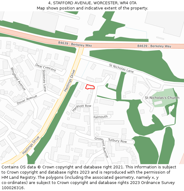 4, STAFFORD AVENUE, WORCESTER, WR4 0TA: Location map and indicative extent of plot