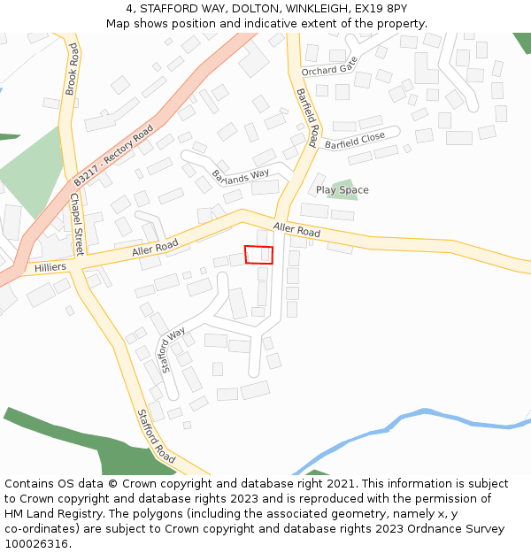 4, STAFFORD WAY, DOLTON, WINKLEIGH, EX19 8PY: Location map and indicative extent of plot