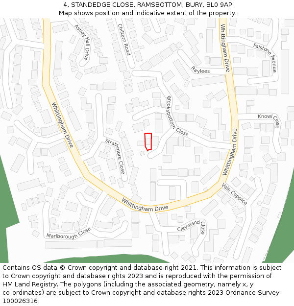 4, STANDEDGE CLOSE, RAMSBOTTOM, BURY, BL0 9AP: Location map and indicative extent of plot
