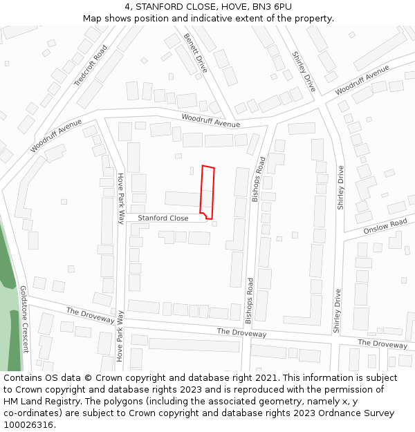 4, STANFORD CLOSE, HOVE, BN3 6PU: Location map and indicative extent of plot