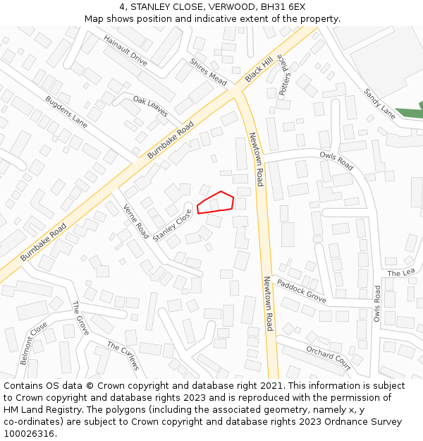 4, STANLEY CLOSE, VERWOOD, BH31 6EX: Location map and indicative extent of plot