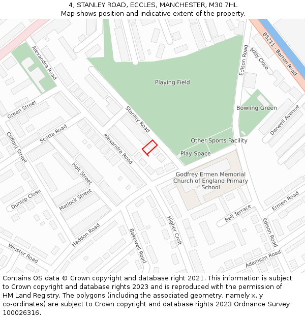 4, STANLEY ROAD, ECCLES, MANCHESTER, M30 7HL: Location map and indicative extent of plot