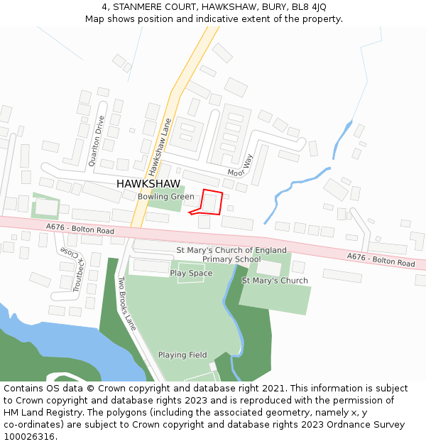 4, STANMERE COURT, HAWKSHAW, BURY, BL8 4JQ: Location map and indicative extent of plot