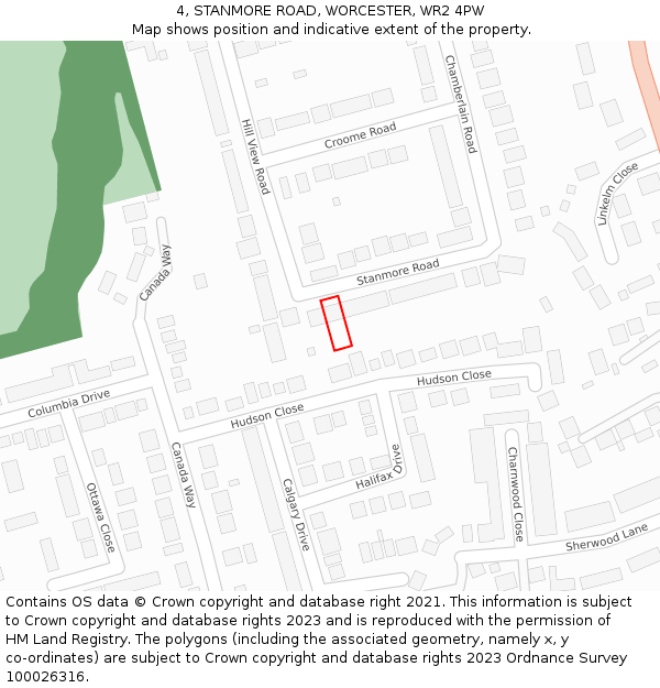 4, STANMORE ROAD, WORCESTER, WR2 4PW: Location map and indicative extent of plot