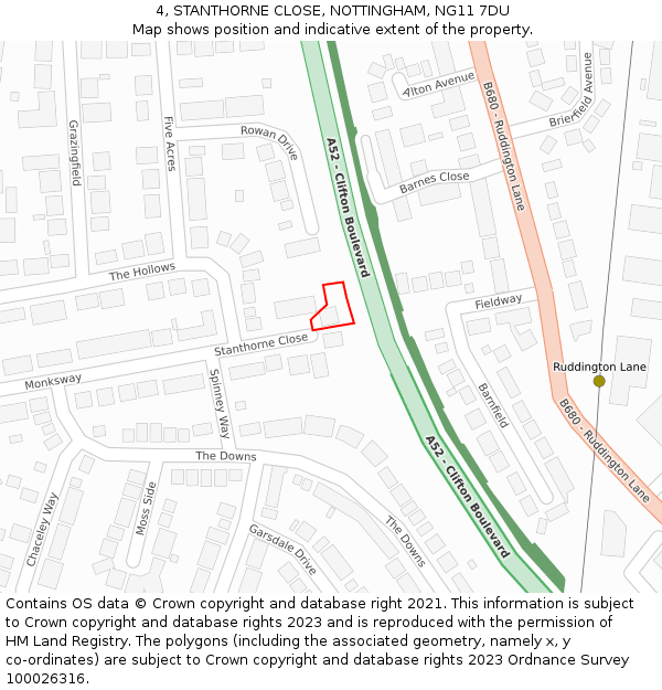 4, STANTHORNE CLOSE, NOTTINGHAM, NG11 7DU: Location map and indicative extent of plot