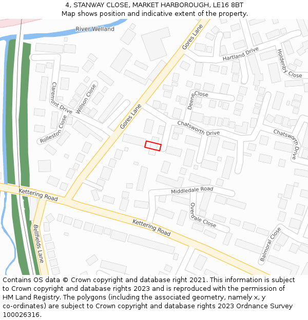4, STANWAY CLOSE, MARKET HARBOROUGH, LE16 8BT: Location map and indicative extent of plot