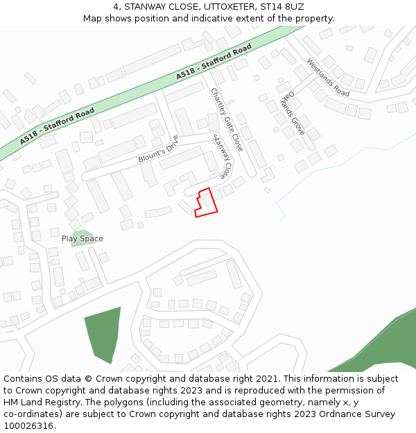 4, STANWAY CLOSE, UTTOXETER, ST14 8UZ: Location map and indicative extent of plot