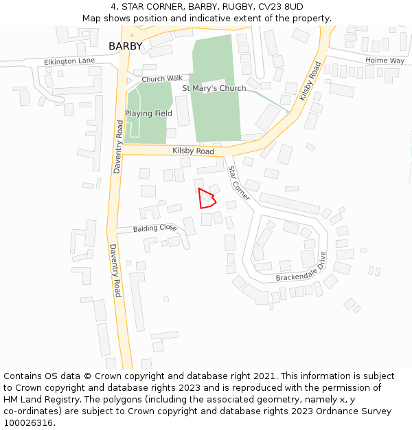 4, STAR CORNER, BARBY, RUGBY, CV23 8UD: Location map and indicative extent of plot