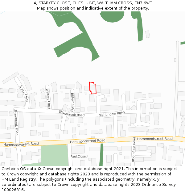 4, STARKEY CLOSE, CHESHUNT, WALTHAM CROSS, EN7 6WE: Location map and indicative extent of plot