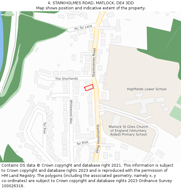 4, STARKHOLMES ROAD, MATLOCK, DE4 3DD: Location map and indicative extent of plot