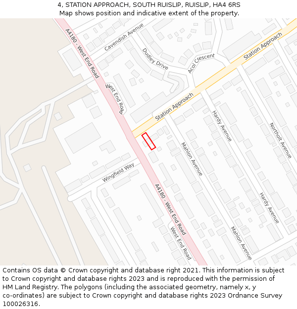 4, STATION APPROACH, SOUTH RUISLIP, RUISLIP, HA4 6RS: Location map and indicative extent of plot