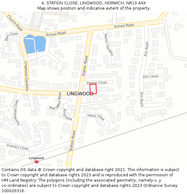 4, STATION CLOSE, LINGWOOD, NORWICH, NR13 4AX: Location map and indicative extent of plot