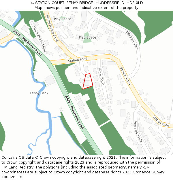 4, STATION COURT, FENAY BRIDGE, HUDDERSFIELD, HD8 0LD: Location map and indicative extent of plot