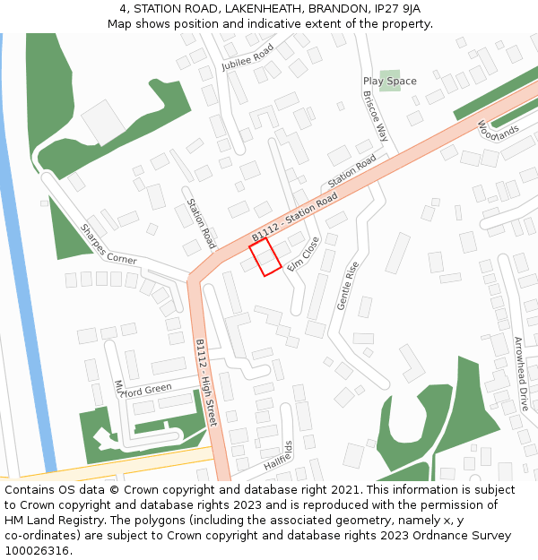 4, STATION ROAD, LAKENHEATH, BRANDON, IP27 9JA: Location map and indicative extent of plot