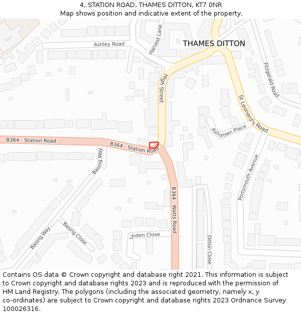 4, STATION ROAD, THAMES DITTON, KT7 0NR: Location map and indicative extent of plot