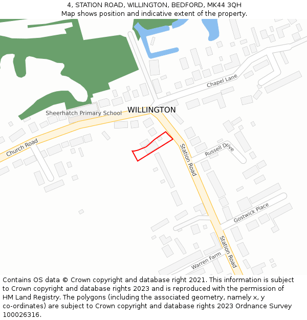 4, STATION ROAD, WILLINGTON, BEDFORD, MK44 3QH: Location map and indicative extent of plot