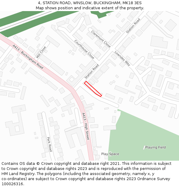 4, STATION ROAD, WINSLOW, BUCKINGHAM, MK18 3ES: Location map and indicative extent of plot