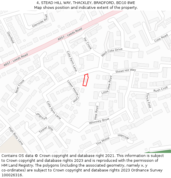 4, STEAD HILL WAY, THACKLEY, BRADFORD, BD10 8WE: Location map and indicative extent of plot