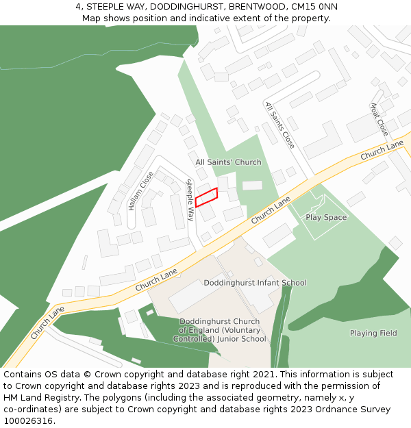 4, STEEPLE WAY, DODDINGHURST, BRENTWOOD, CM15 0NN: Location map and indicative extent of plot