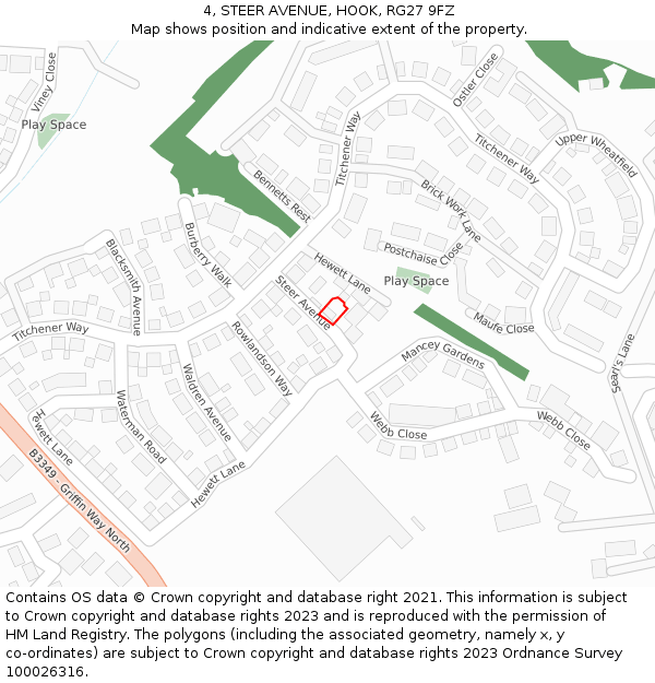 4, STEER AVENUE, HOOK, RG27 9FZ: Location map and indicative extent of plot