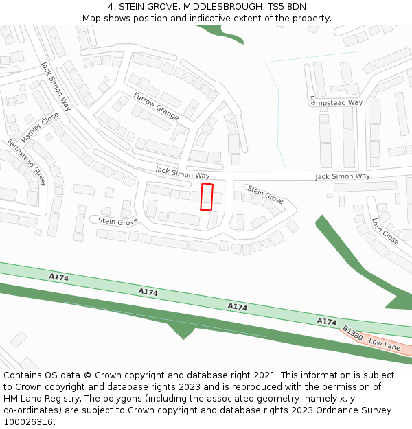 4, STEIN GROVE, MIDDLESBROUGH, TS5 8DN: Location map and indicative extent of plot