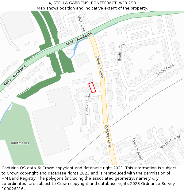 4, STELLA GARDENS, PONTEFRACT, WF8 2SR: Location map and indicative extent of plot