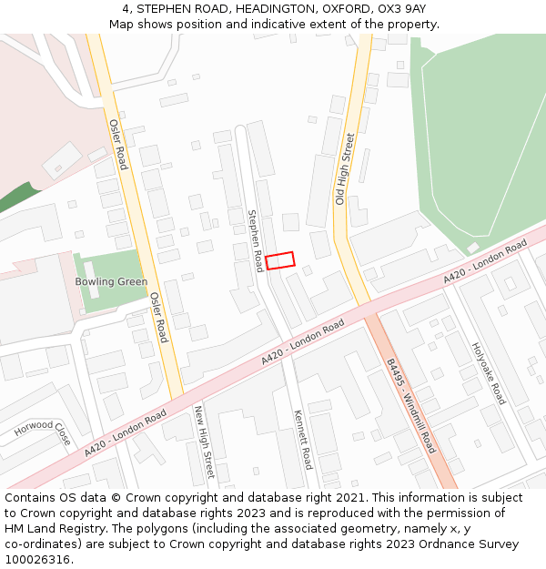 4, STEPHEN ROAD, HEADINGTON, OXFORD, OX3 9AY: Location map and indicative extent of plot