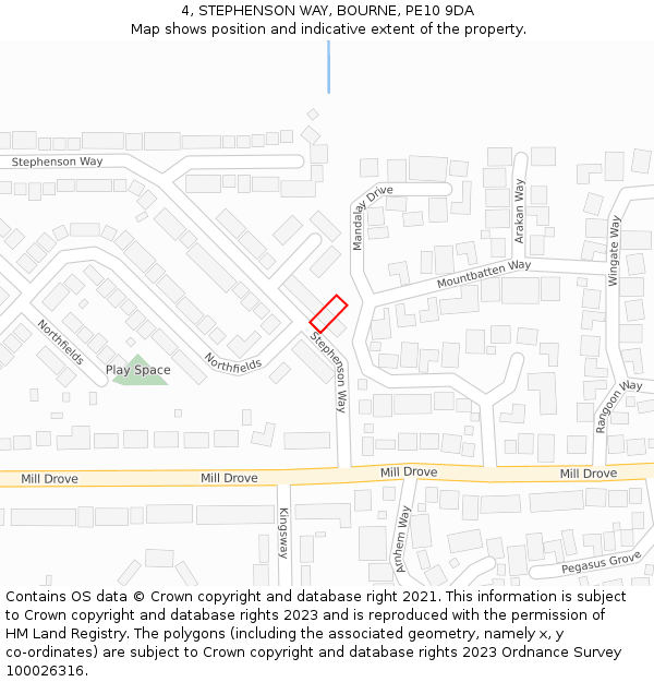 4, STEPHENSON WAY, BOURNE, PE10 9DA: Location map and indicative extent of plot