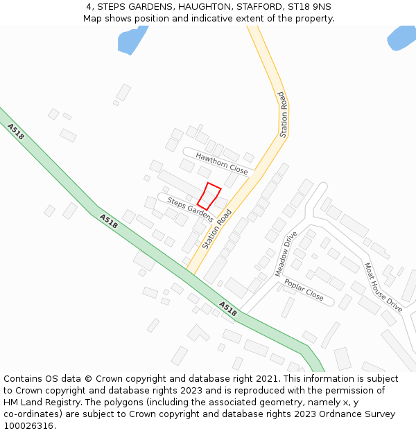 4, STEPS GARDENS, HAUGHTON, STAFFORD, ST18 9NS: Location map and indicative extent of plot