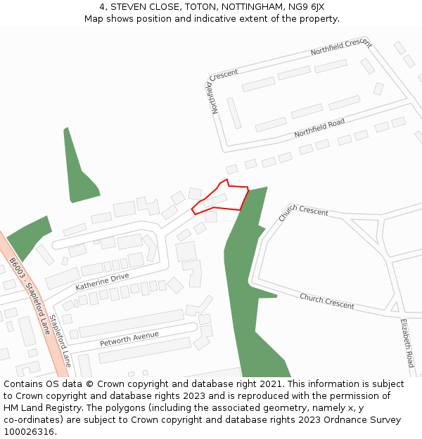 4, STEVEN CLOSE, TOTON, NOTTINGHAM, NG9 6JX: Location map and indicative extent of plot