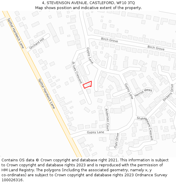 4, STEVENSON AVENUE, CASTLEFORD, WF10 3TQ: Location map and indicative extent of plot