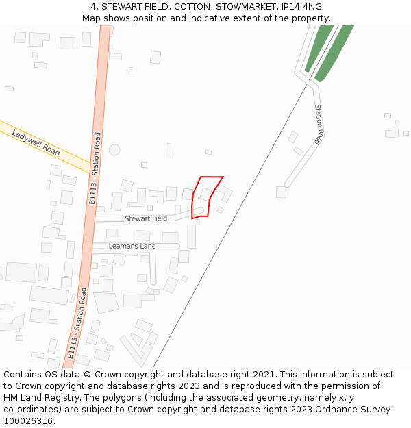 4, STEWART FIELD, COTTON, STOWMARKET, IP14 4NG: Location map and indicative extent of plot