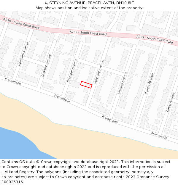 4, STEYNING AVENUE, PEACEHAVEN, BN10 8LT: Location map and indicative extent of plot