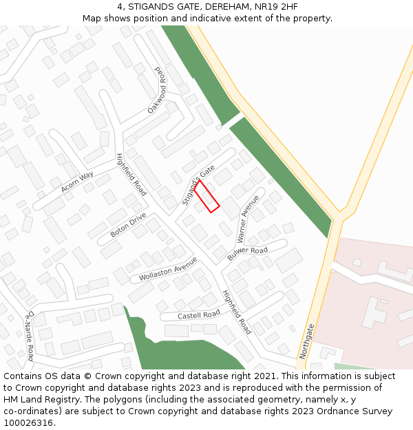 4, STIGANDS GATE, DEREHAM, NR19 2HF: Location map and indicative extent of plot