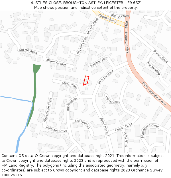 4, STILES CLOSE, BROUGHTON ASTLEY, LEICESTER, LE9 6SZ: Location map and indicative extent of plot