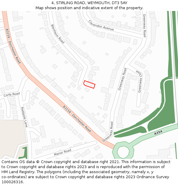 4, STIRLING ROAD, WEYMOUTH, DT3 5AY: Location map and indicative extent of plot